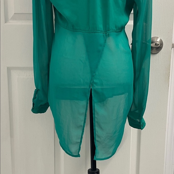 Free People Sheer Teal Green Long Sleeve Women's Button-Down Shirt. Sz S/M - Picture 7 of 15